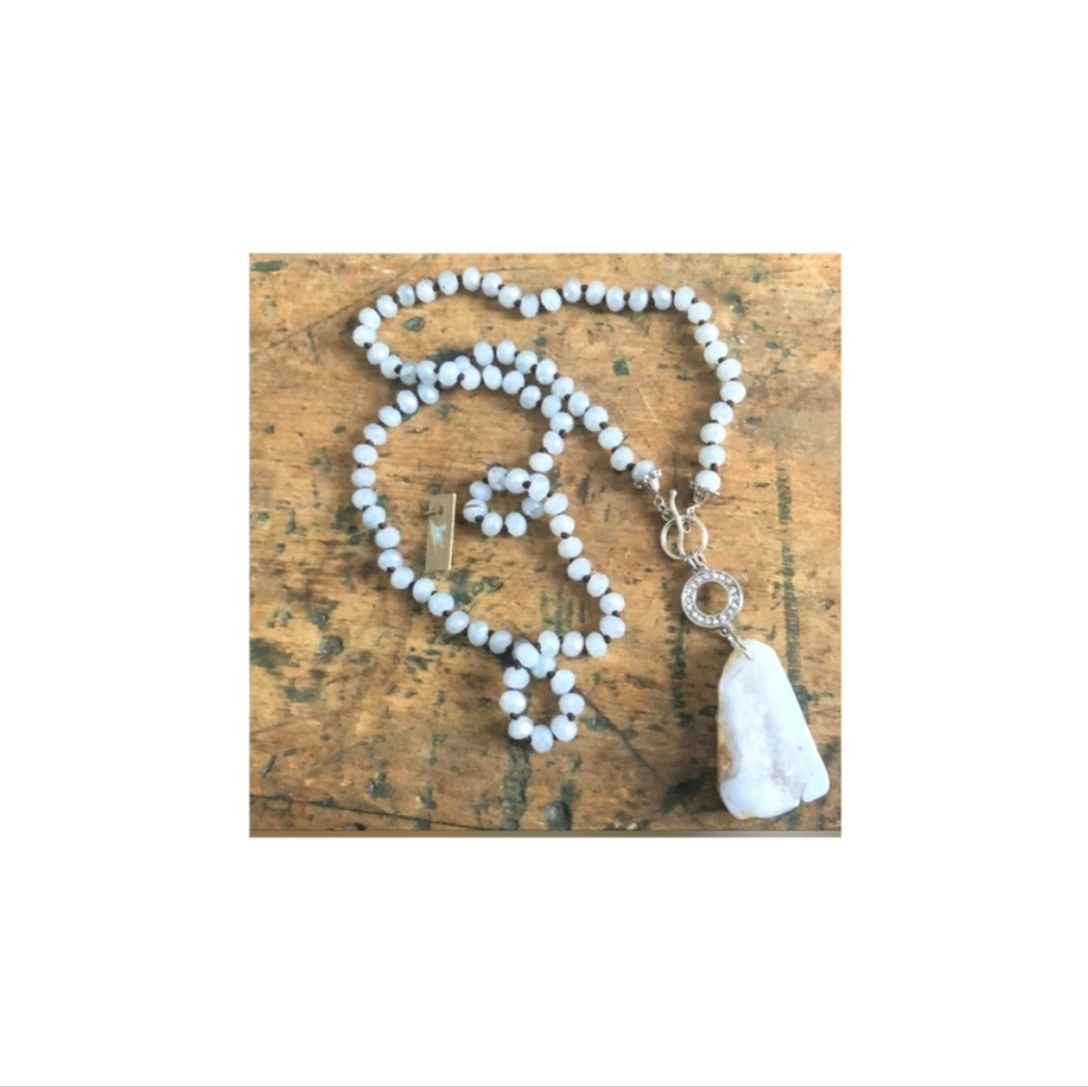 Genuine Chalcedony Semi Precious Stone Pendant Necklace